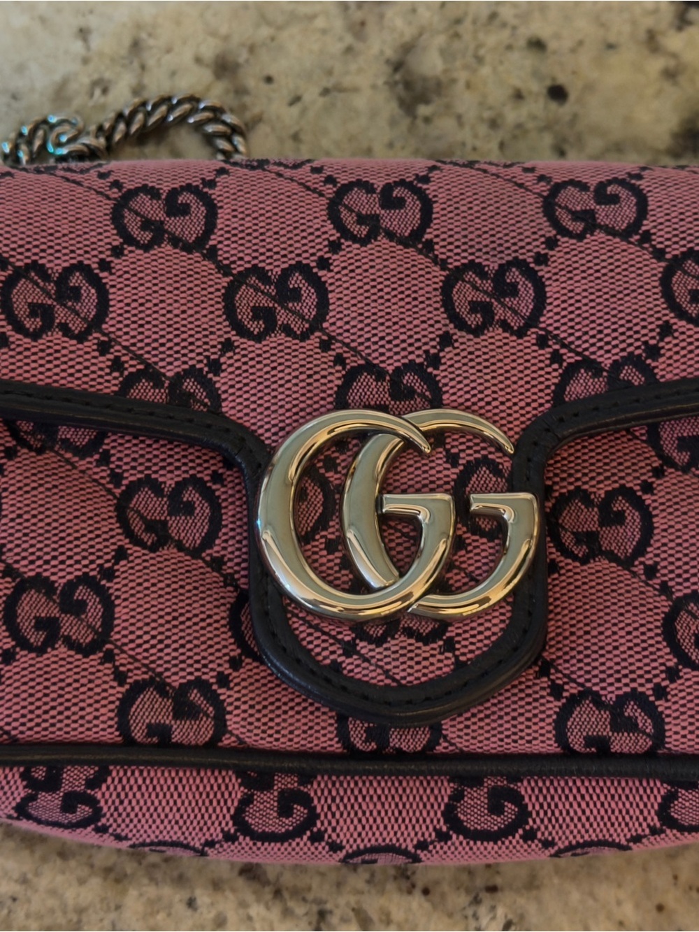 Gucci Pink GG Canvas Shoulder Bag with Gold Double-G Hardware